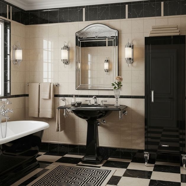 Art Deco Beauty Black and Beige Bathroom