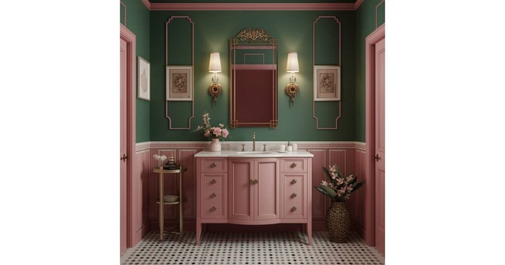 Art Deco Inspiration green and pink Bathroom