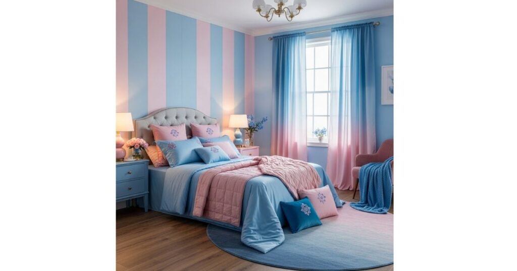 Azure and Rosé Haven pink and blue bedroom