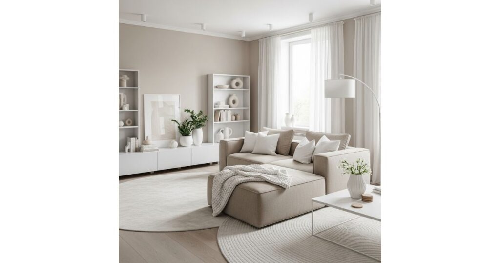 Beige Lounge with White Accents Living Room