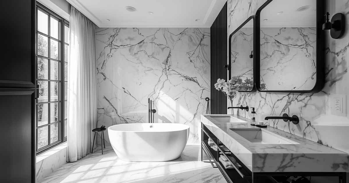 Elegant Marble Escape Blue and White Bathroom