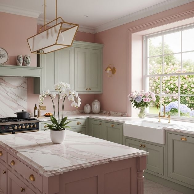 Blush Pink Elegance with Sage Green Cabinets