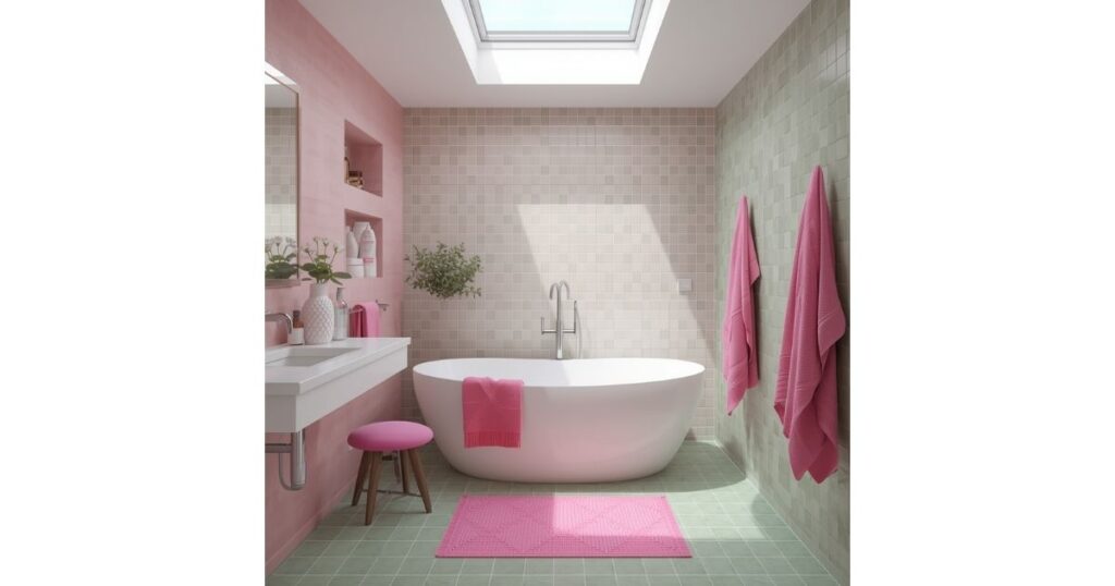 Blush and Sage Delight green and pink Bathroom