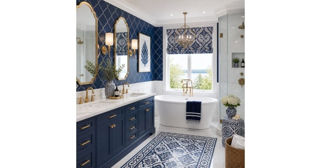 Bold Blue Patterns Blue and White Bathroom