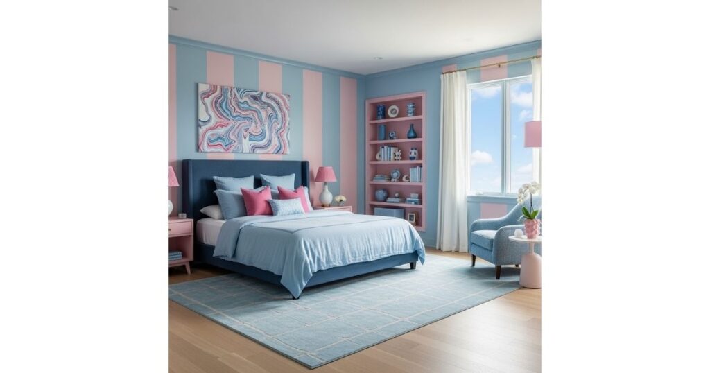 Bubblegum and Sky Sophistication pink and blue bedroom