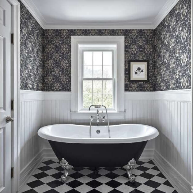 Checkerboard Vintage Charm Black and White Bathroom