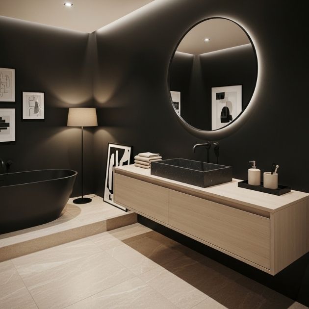 Chic Monochrome Haven Black and Beige Bathroom