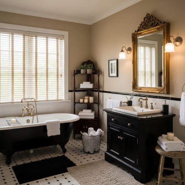 Classic and Cozy Retreat Black and Beige Bathroom