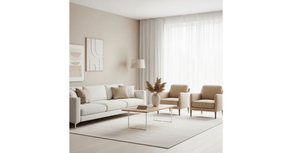 Contemporary Beige Simplicity White and Beige Living Room