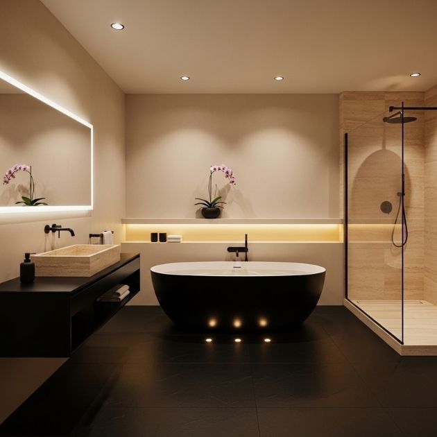 Contemporary Zen Black and Beige Bathroom