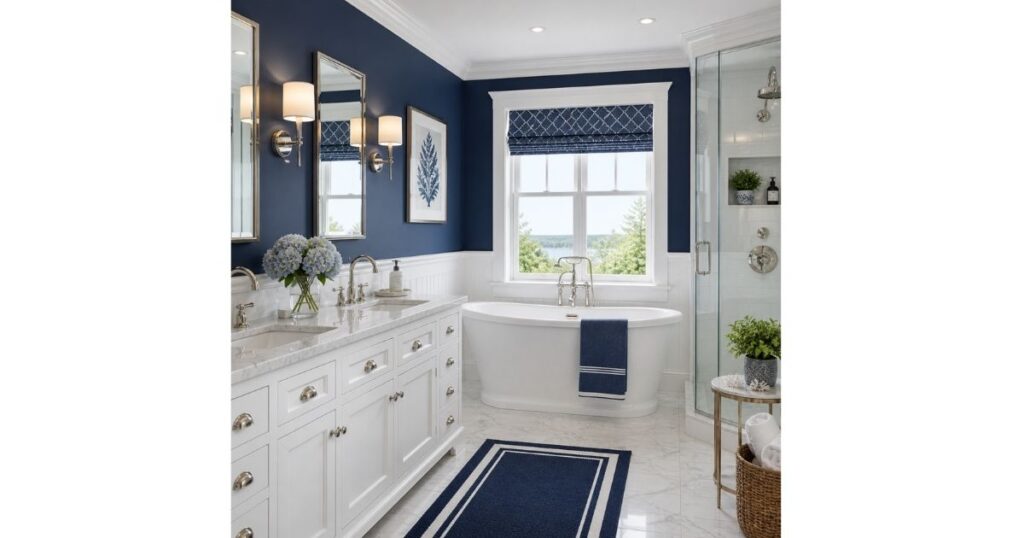 Crisp and Classic Blue Tones Blue and White Bathroom