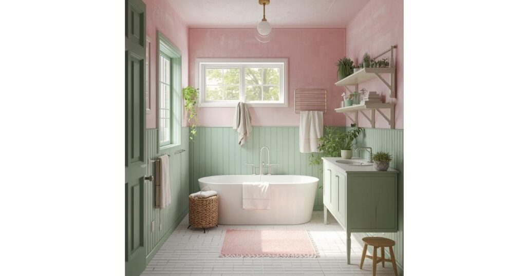 Dreamy Cottage green and pink Bathroom
