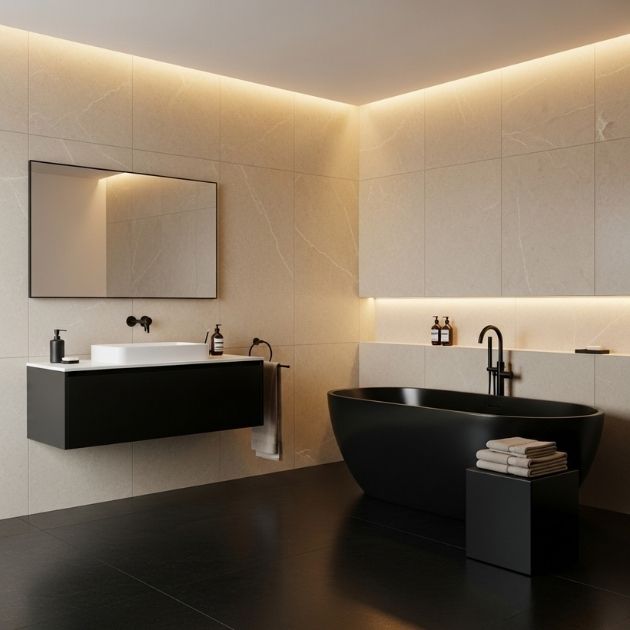 Elegant Contrast Black and Beige Bathroom