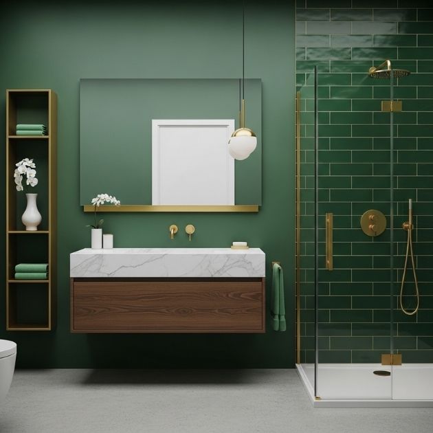 Emerald and Gold Minimalism Bathroom