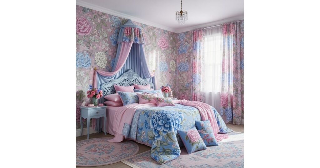 Floral Fantasy pink and blue bedroom