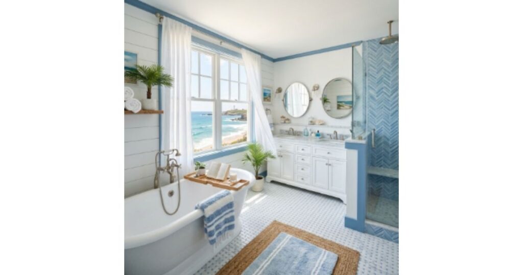 Fresh Coastal Breeze Blue and White Bathroom