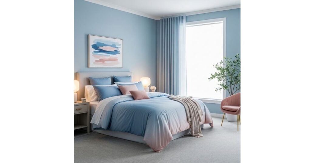 Frosted Blue and Blush Harmony Bedroom