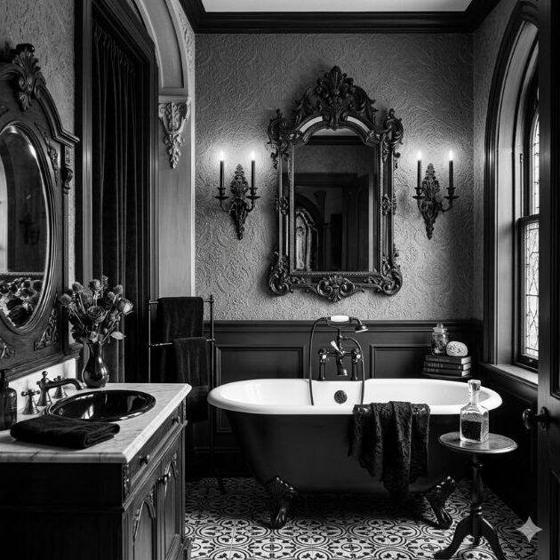 Gothic Monochrome Elegance Black and White Bathroom