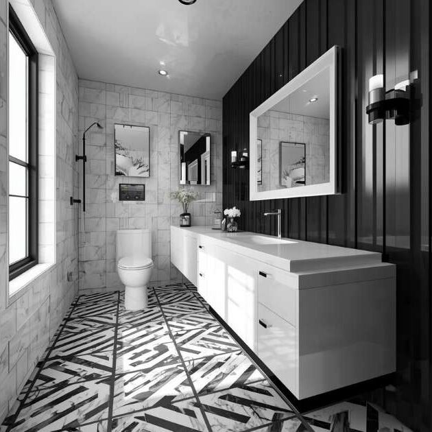 High Contrast Glam Black and White Bathroom
