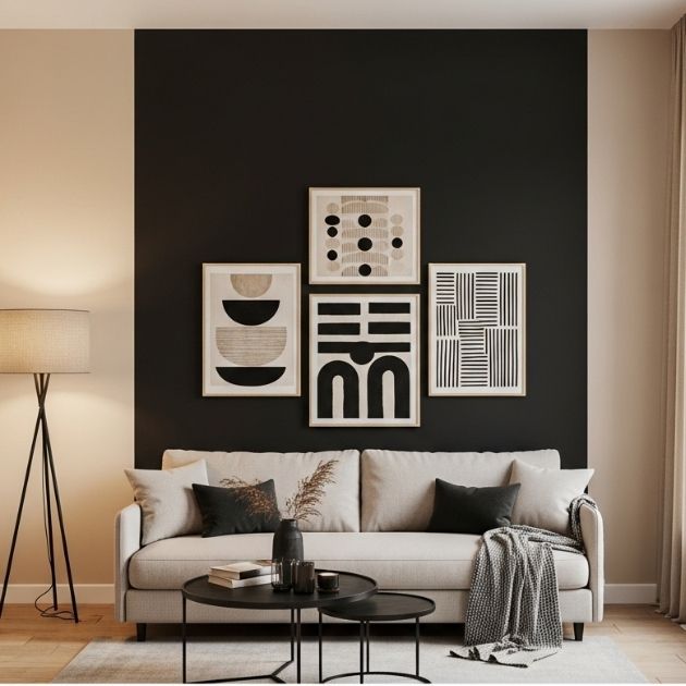 Light and Dark Serenity Black and Beige Living Room