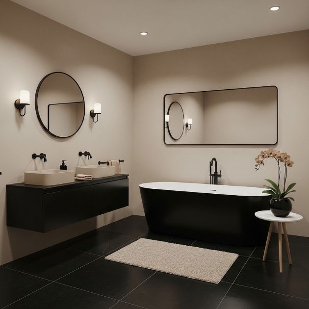 Luxurious Minimalism Black and Beige Bathroom