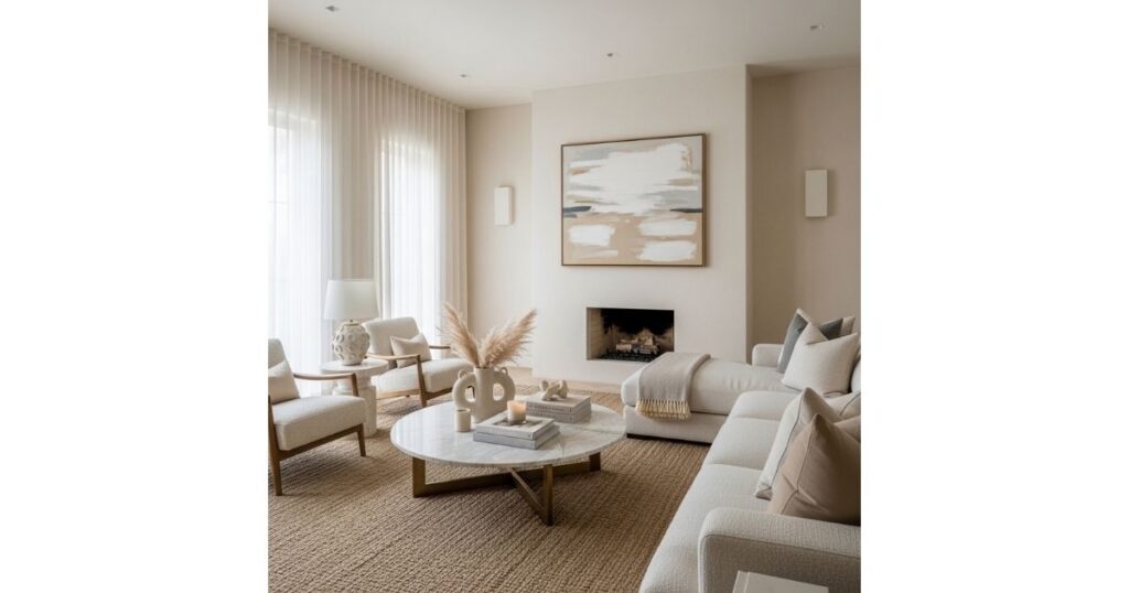 Luxurious Neutral Layers White and Beige Living Room