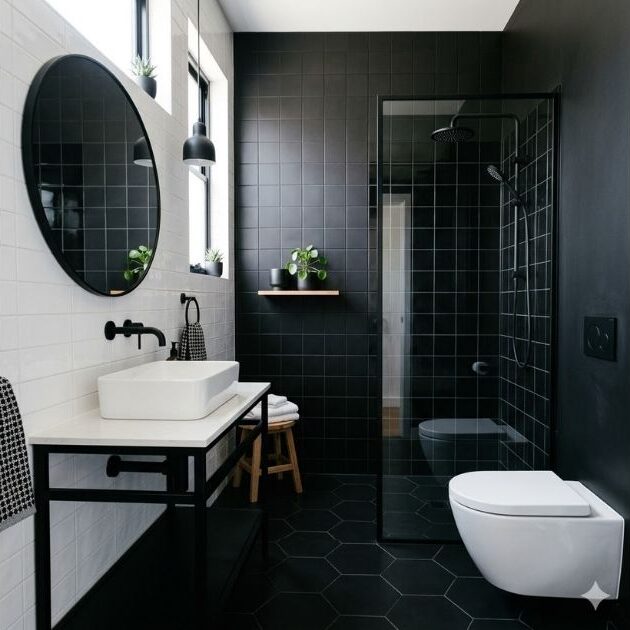 Matte and Glossy Duo Black and White Bathroom