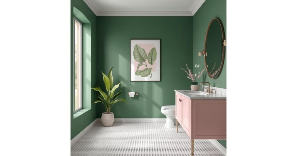 Minimalist Charm green and pink Bathroom
