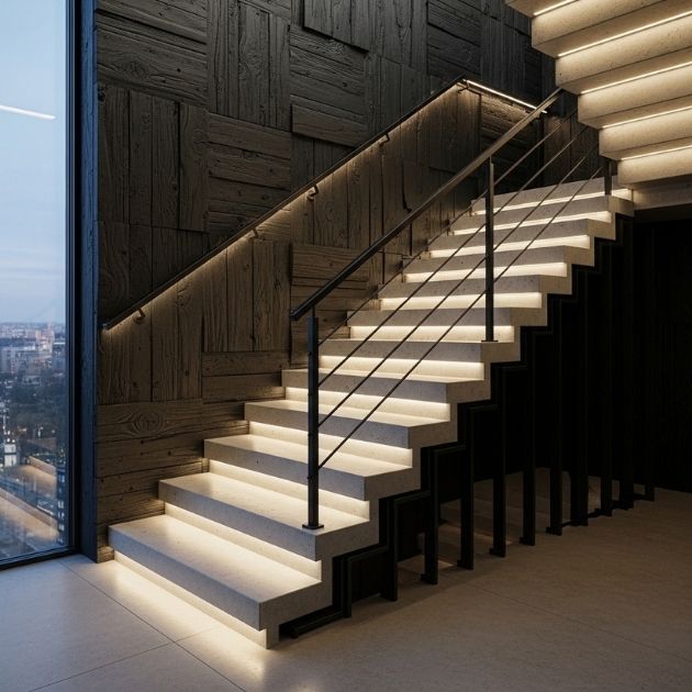 Mix Materials for a Modern Edge Stairs