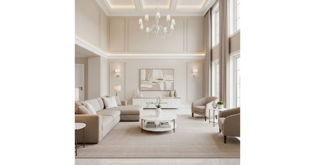 Modern Beige and White Contrast White and Beige Living Room
