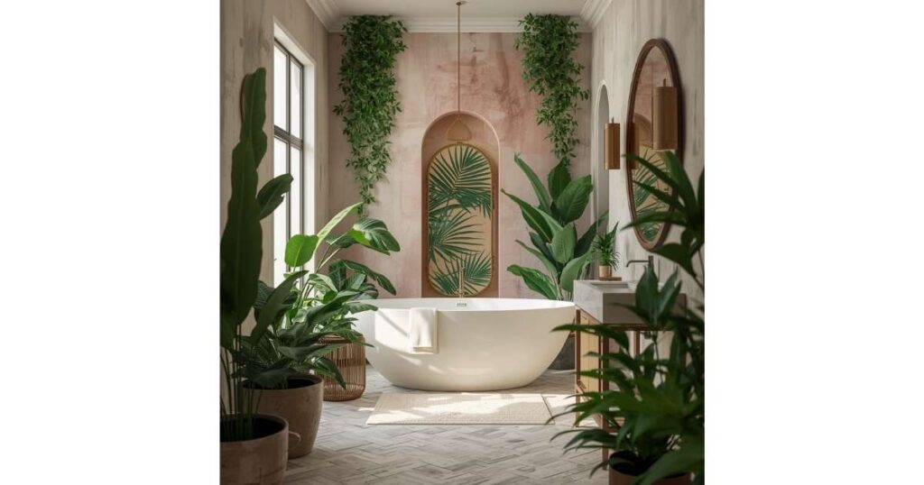 Modern Botanical Retreat green and pink Bathroom