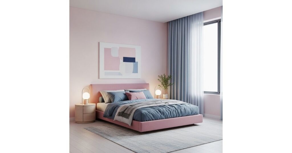 Modern Minimalist pink and blue bedroom