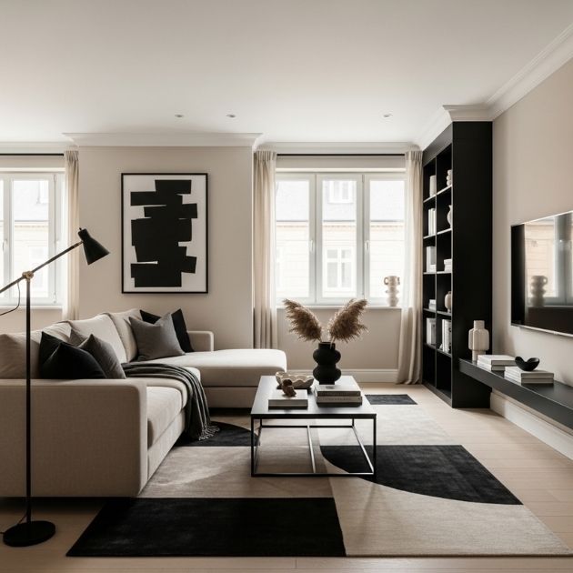 Modern Neutral Haven Black and Beige Living Room