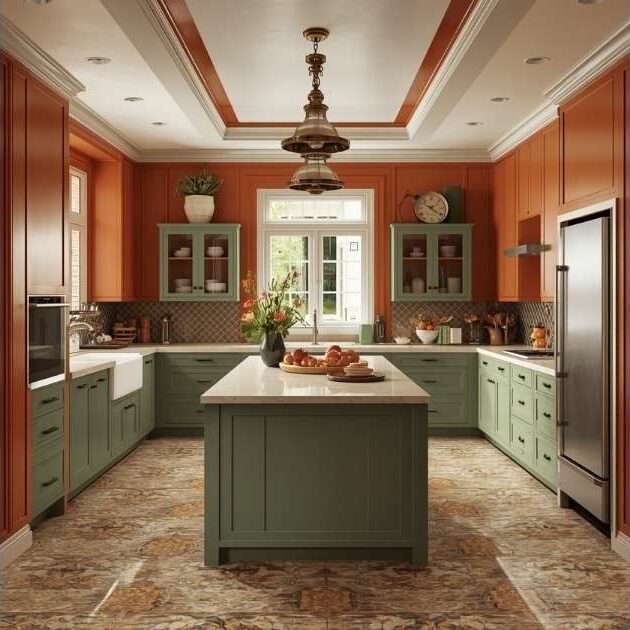 Modern Terracotta and Sage Green Kitchen