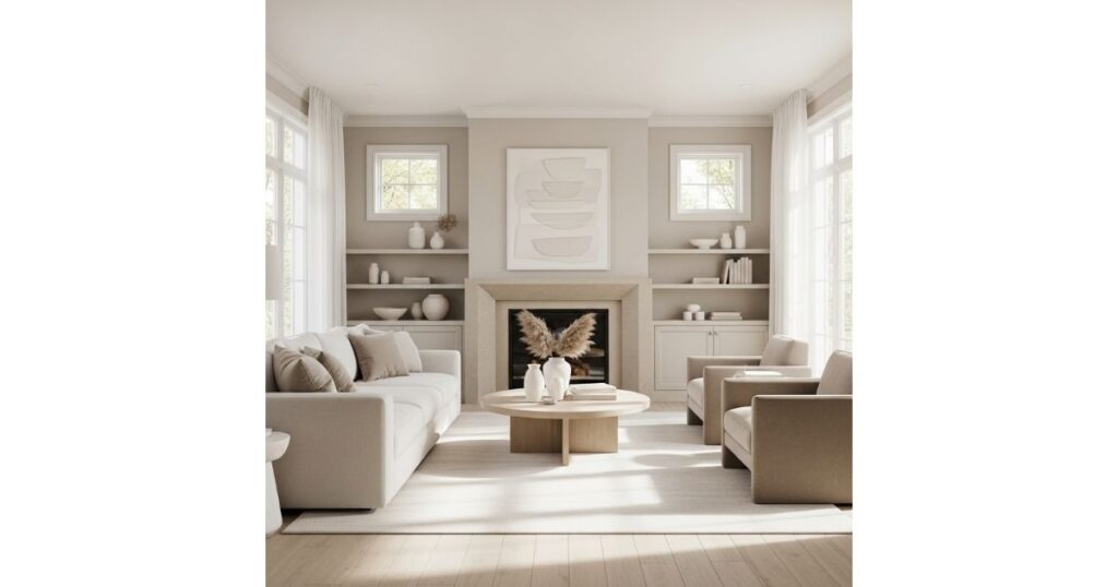 Monochrome Beige Serenity White and Beige Living Room