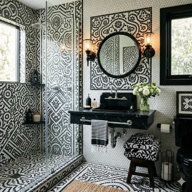 Monochrome Mosaic Magic Black and White Bathroom