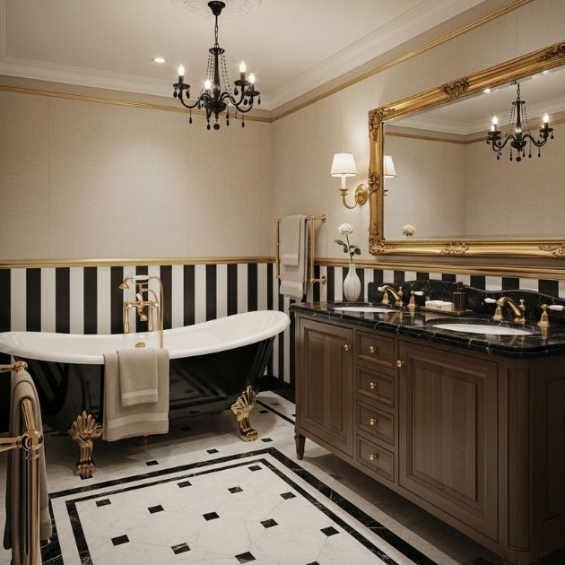 Parisian-Inspired Luxury Black and Beige Bathroom