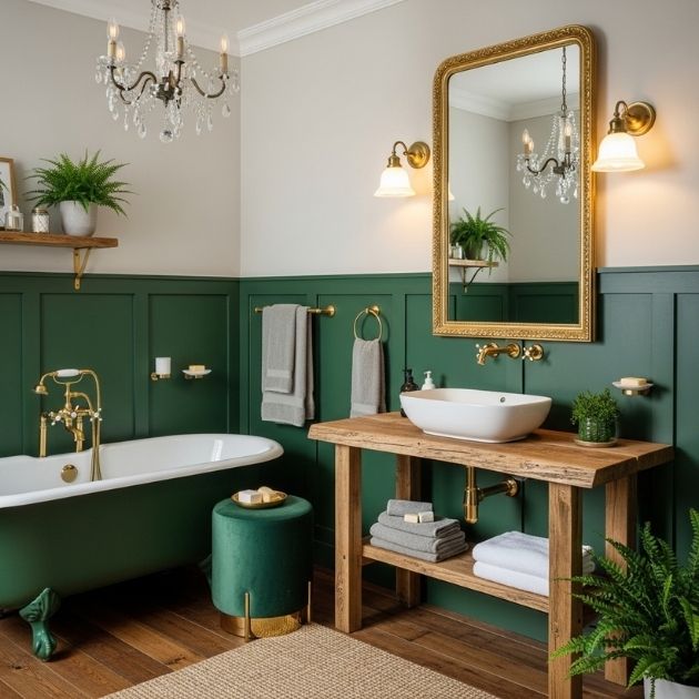 Rustic Green Glam Bathroom
