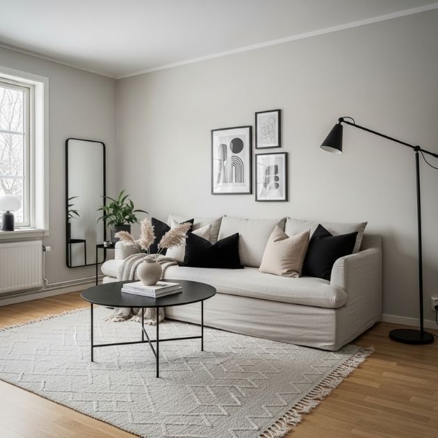 Scandinavian Simplicity Black and Beige Living Room