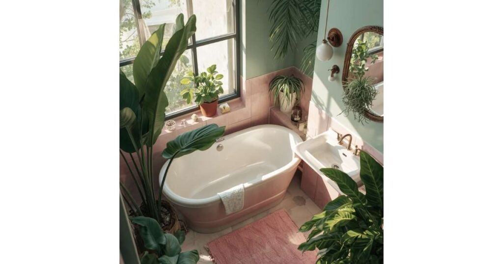 Serene Escape green and pink Bathroom