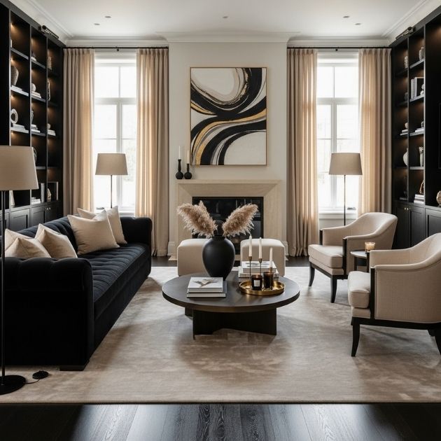 Soft Luxe Harmony Black and Beige Living Room