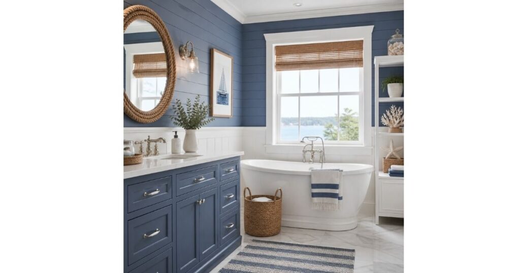 Soft Nautical Layers Blue and White Bathroom