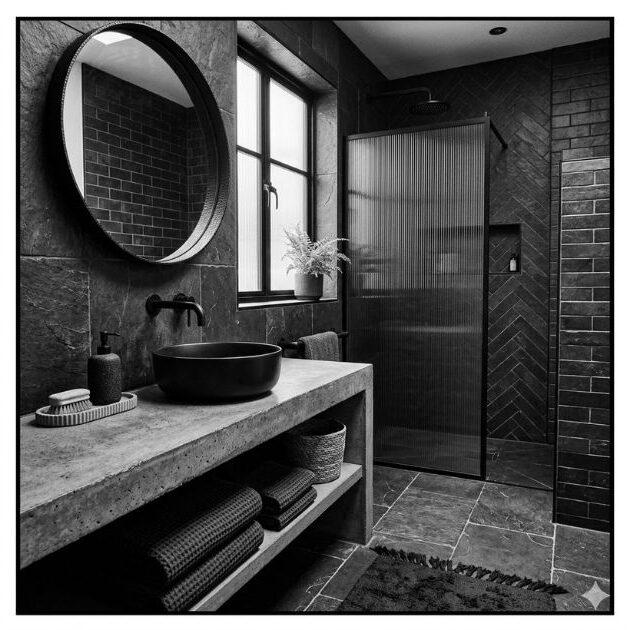 Textured Monochrome Black and White Bathroom