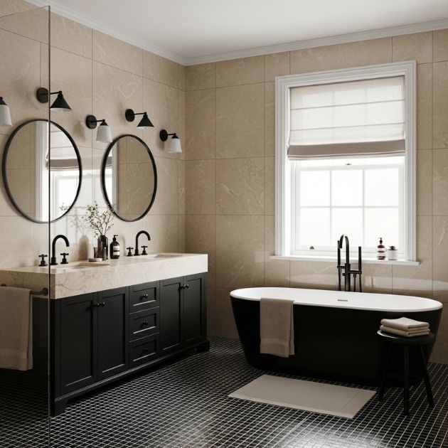 Timeless Black and Beige Bathroom