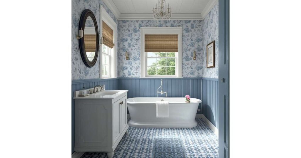 Vintage Coastal Elegance Blue and White Bathroom