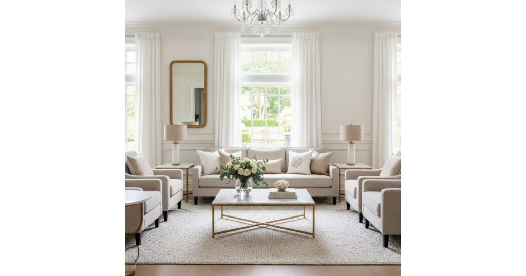 White and Beige Formal Living Room