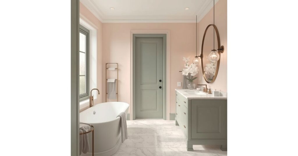 elegantly simple blush and sage bathroom