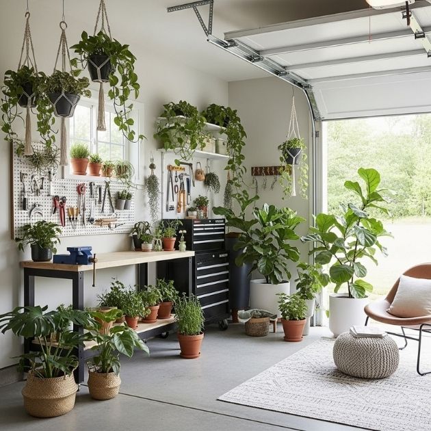 Incorporate greenery into your garage for a fresh and lively atmosphere