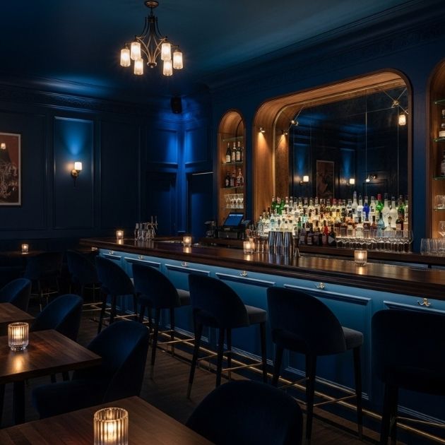 Midnight blue is perfect for creating a dramatic elegance in your bar