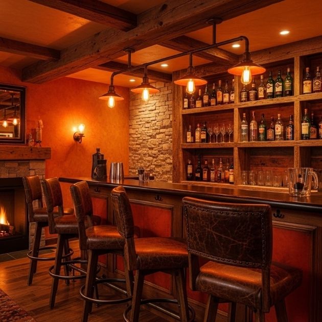 Add rustic charm to your bar with burnt orange tones that warm up the space.

